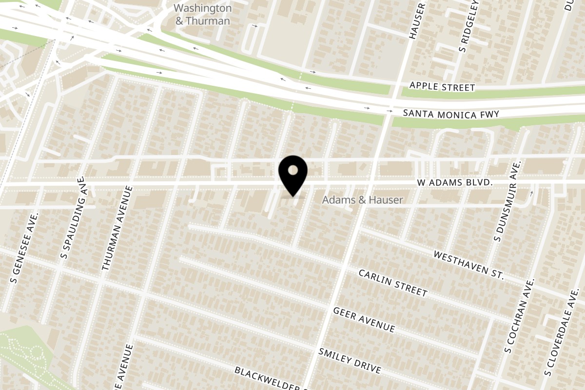 Map showing the location of Farmhouse Kitchen Thai Los Angeles on 5560 W Adams Blvd in Los Angeles